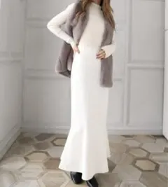 最終価格　ストレッチデニムスカート　ロングマーメイドスカート　白