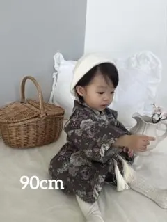 【レースヘアバンド付き】アンティークベビー袴　グレーパープル　90cm