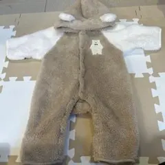 ベージュ クマ刺繍 フリースアウター 50-70まで