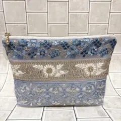インド刺繍リボンのマチ付きポーチ No.30