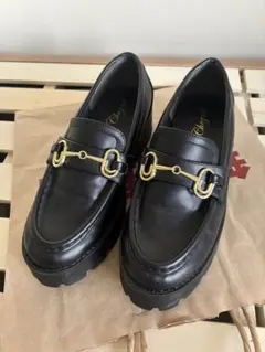 美品厚底ローファー ブラック ゴールド金具M23〜24センチ相当ビットローファー