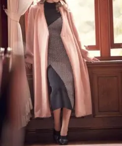 定価2.5万　エイミーイストワール　ノーカラーシャギーコート　ロング　ピンク