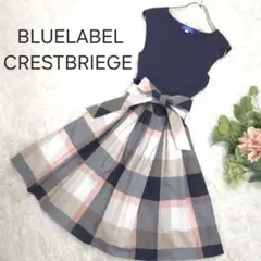 BLUE LABEL CRESTBRIDGE 36 チェック ワンピース リブ