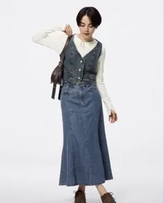 【未使用】GU ライトデニム フレア マキシスカート Sサイズ