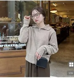 【nugu】カラージップアップブークレカーディガン