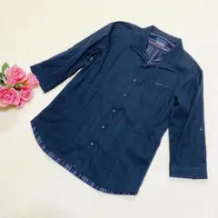 a242/超美品 ニコルクラブ NICOLE CLUB 7分袖シャツ46 黒 綿