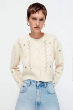 ZARA フラワー刺繍カーディガン