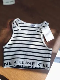 CELINE クロップドタンクトップ ホワイト/ブラックストライプ CELINE クロップドタンクトップ ホワイト/ブラックストライプ