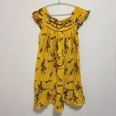 総柄 ノースリーブワンピース イエロー 個性派デザイン 人物 エスニック