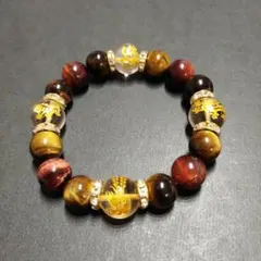 ✨金属アレルギー対応✨天然石ブレスレット☆四神金彫水晶＆タイガーアイ026