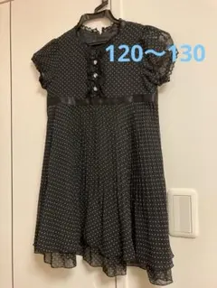 黒　ドット　水玉　半袖ワンピース　130 結婚式　発表会