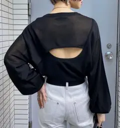 【PAGEBOY】バックオープン シアー ニット セーター ブラック 黒 長袖