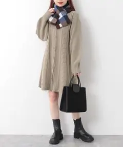 ヘザー Heather ニットカーディガン風ミニワンピース ベージュF 新品のサムネイル