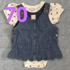 サイズ70✿訳あり激安!!petitmainロンパース×ジャンスカ2点セット