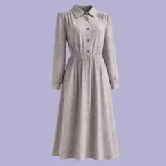 80's ヴィンテージ レトロワンピース パープルフラワー 長袖 クラシック