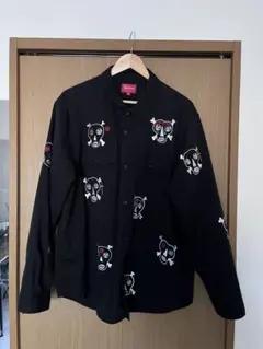 Supreme ドクロ スカル 刺繍 長袖シャツ シュプリーム ワークシャツ 緑 