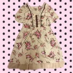 森ガール 姫カジ 00s 花柄 レースアップ シフォンキャミワンピ フリル