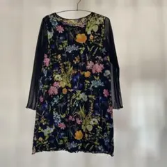 花柄 長袖チュニック 黒