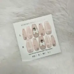 現品 ネイルチップ 韓国 量産型 ワンホン フレンチガーリー チェック柄 リボン