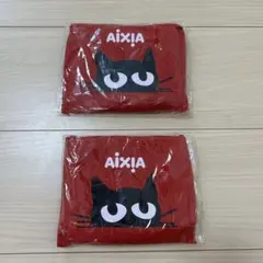 AIXIA アイシア オリジナルエコバッグ 猫柄 レッド　２個セットのサムネイル