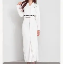 darichウエストベルトショートジャケット＆ファスナーデザインロングスカート白