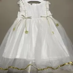 ホワイトベビードレス ゴールド装飾 85cm