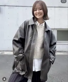 【美品】中綿入り✨ビッグシルエット合皮レザージャケット