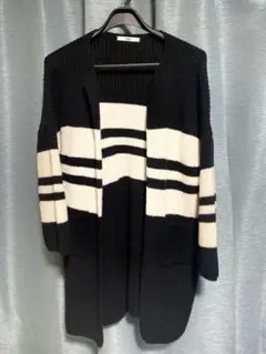 マ*☆様 【年末断捨離】GRL グレイルストライプニットカーディガン　白黒　フリ