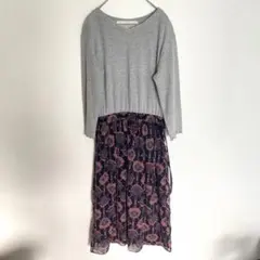 Khaju グレー×ネイビー 切替ワンピース 表記なし