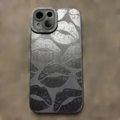 iPhone14用 ソフトケース リップ柄 ブラック