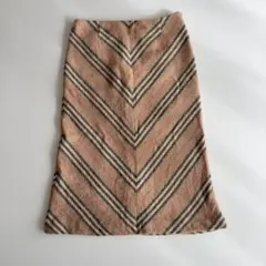 バーバリーロンドン　ツイード　ウールスカート　ストライプ　XL　ロング　ベージュ