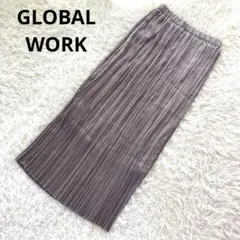 グローバルワーク アコーディオンプリーツロングスカート シャイニーグレー光沢感