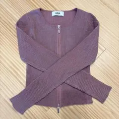 AZULbymoussy リブニットカーディガン ダブルジップ 長袖 ピンク 紫