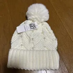 ホワイト ケーブル編み ニット帽