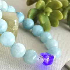 高品質■美品■天然石アクアマリン約11.9㍉デザインブレス