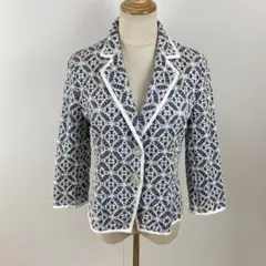 美品 LAPINE BLANCHE テーラードジャケット レース柄 上品 紺 Lのサムネイル