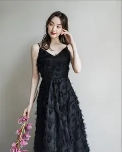 【キャミワンピース】フェザードレス 前撮り フォトウェディング 黒 オフショル