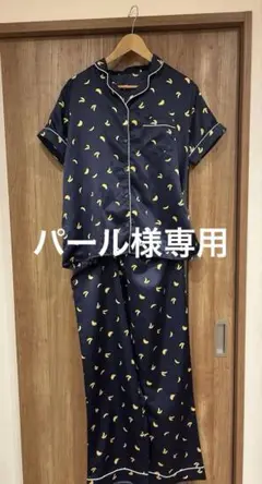 GU パジャマ セット サテン バナナ ネイビー XLサイズ 半袖&長ズボン ①