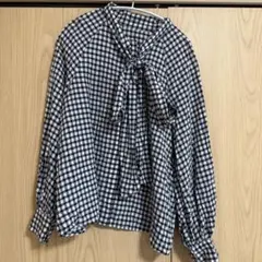 ギンガムチェック ボウタイブラウス 長袖