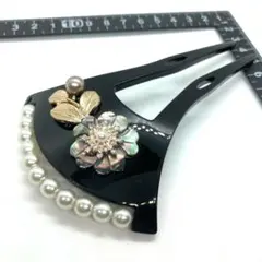 Ａ1081和装小物　バチ型 パール 簪 留袖 着物 髪飾りかんざし紫天然蝶貝