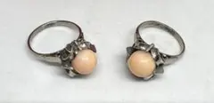 12196ヴィンテージ天然珊瑚のシルバー リング ２点セット