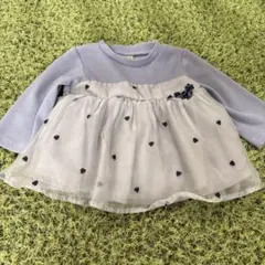 プティマイン　長袖 トップス　ブルーグレー　ハート刺繍　チュニック　80cm