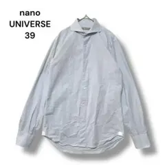 ナノユニバース　ブラウス　長袖シャツ　３９　ストライプ　ライトブルー　Ｆ