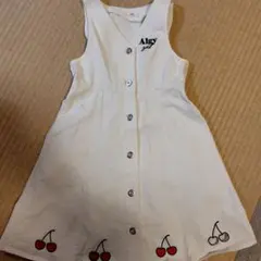 ホワイト チェリー刺繍 ジャンバースカート　ALGY　140　わけあり　アルジー