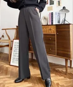 カットジョーゼットセンタープレスストレートスラックスパンツ