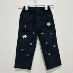 新品未使用✨【デニム&ダンガリー】100cm/花柄刺繍入りカジュアルパンツ/黒