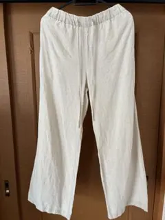 無印良品　リネン　麻　ワイドパンツ イージーパン　薄いベージュ