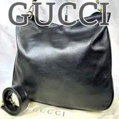 GUCCI バンブー ショルダーバッグ 2way レザー ブラック 大容量