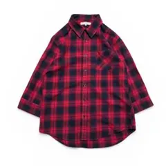 YOUTILITY オンブレチェック七分袖シャツ　赤黒　　LL