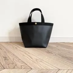 ハンドメイド 舟形トートMオールブラックノアールボタンゴールド